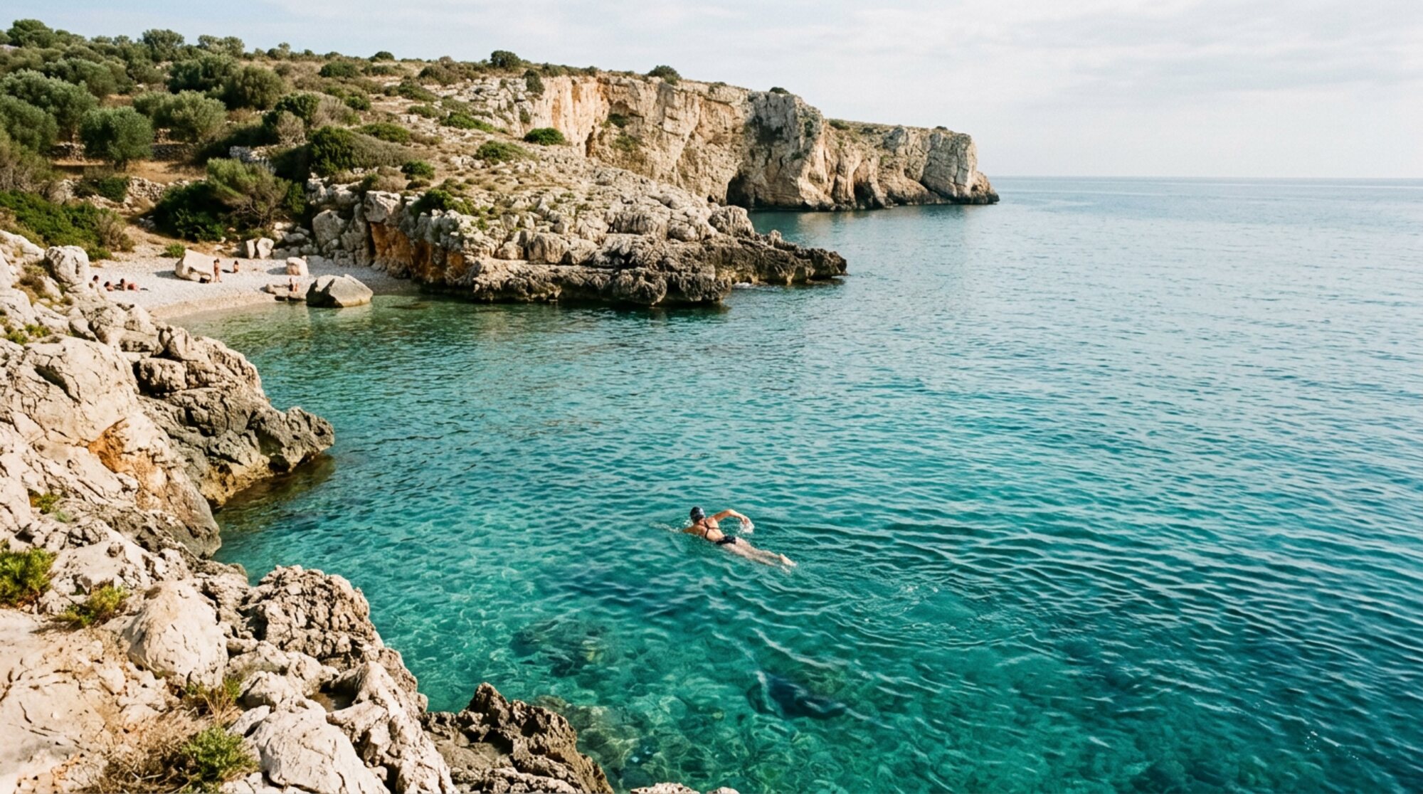 A swimmer in a Puglia cove
